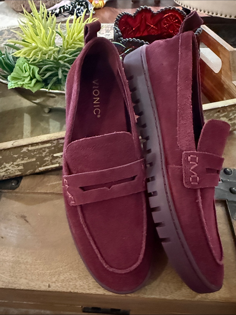Vionic Women's Burgundy Suede Penny Loafers - Picture 2 of 2